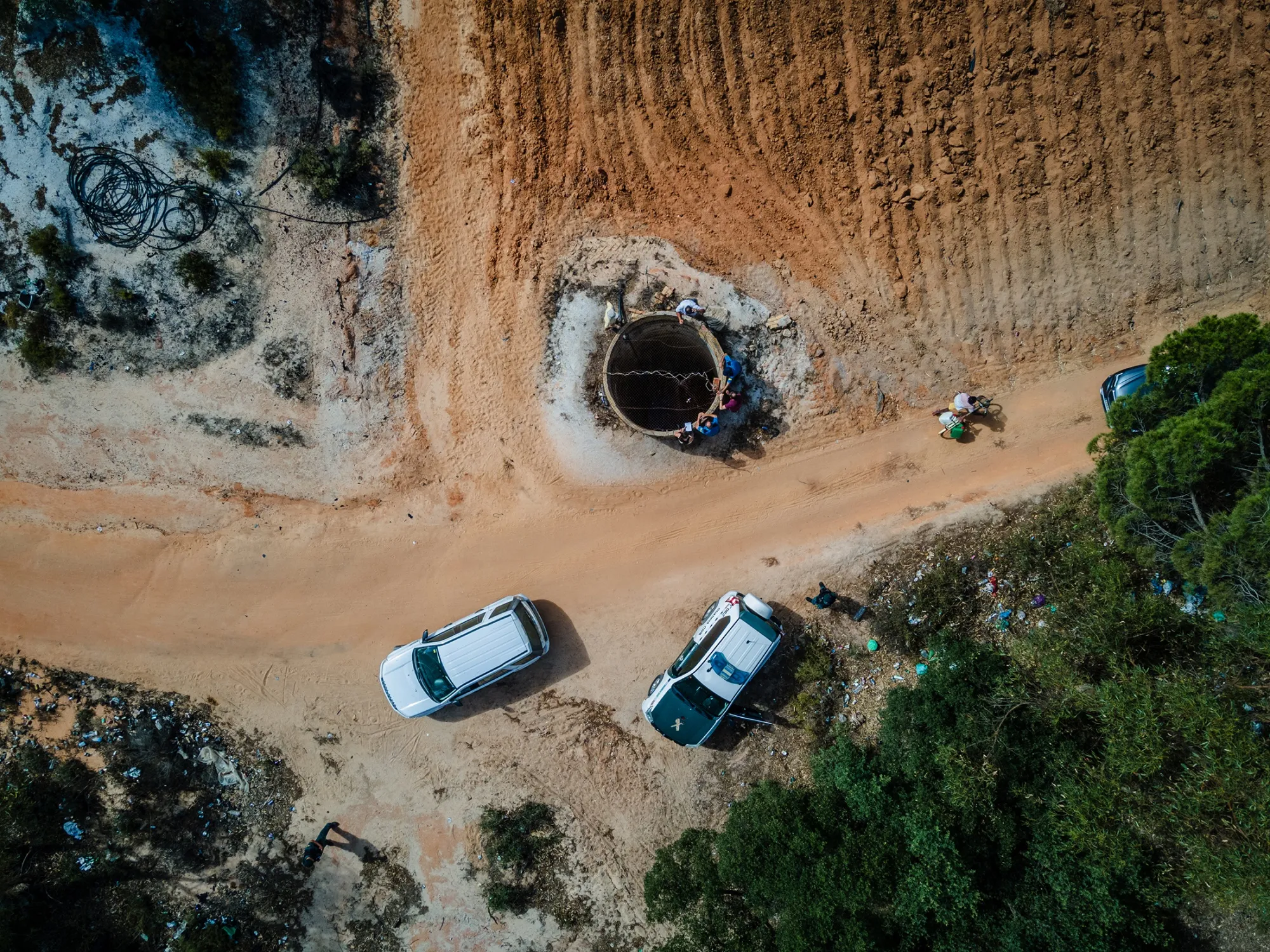 Guadalquivir water police and Guardia Civil closing illegal wells in Doñana Park, Huelva.