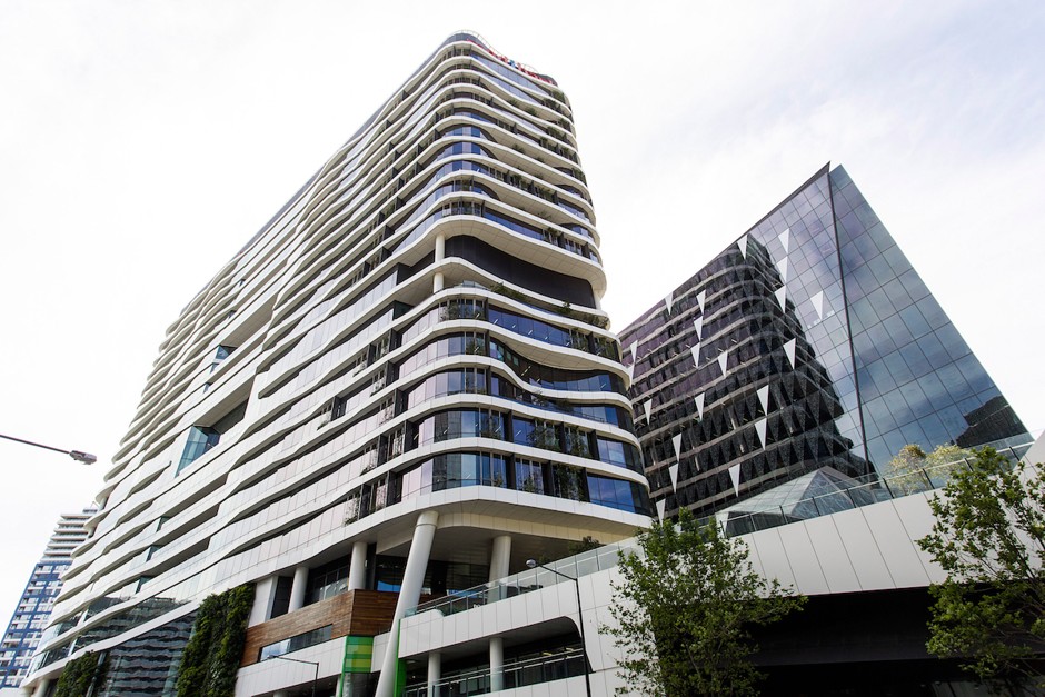 The new National Australia Bank building in Melbourne's Docklands is highly energy efficient and recycles water. It is part of the Victoria Harbour project, one of only six worldwide that have completed the second phase of the Climate Positive Development Program.