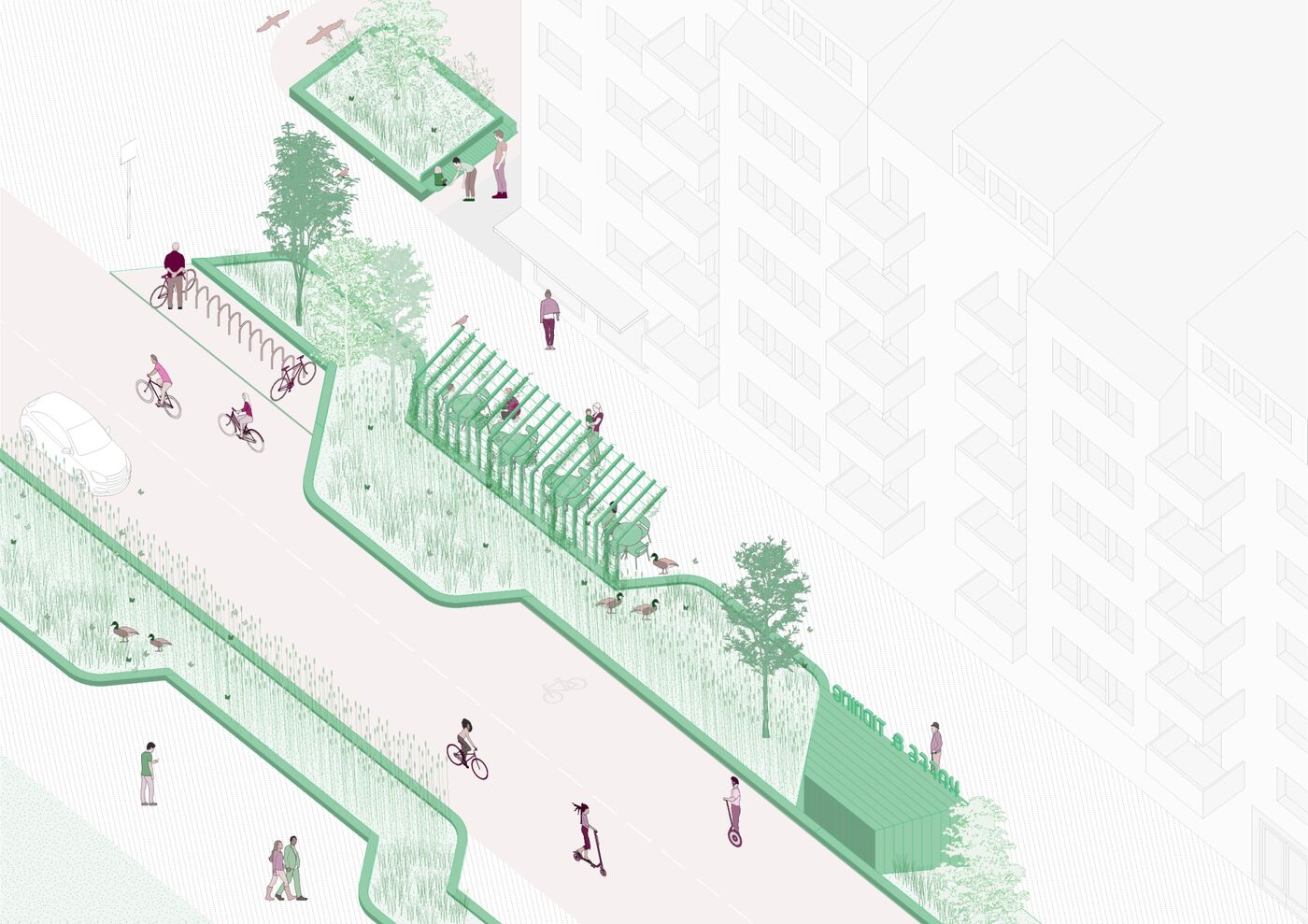 A final rendering of a street for Sweden's Street Moves Project