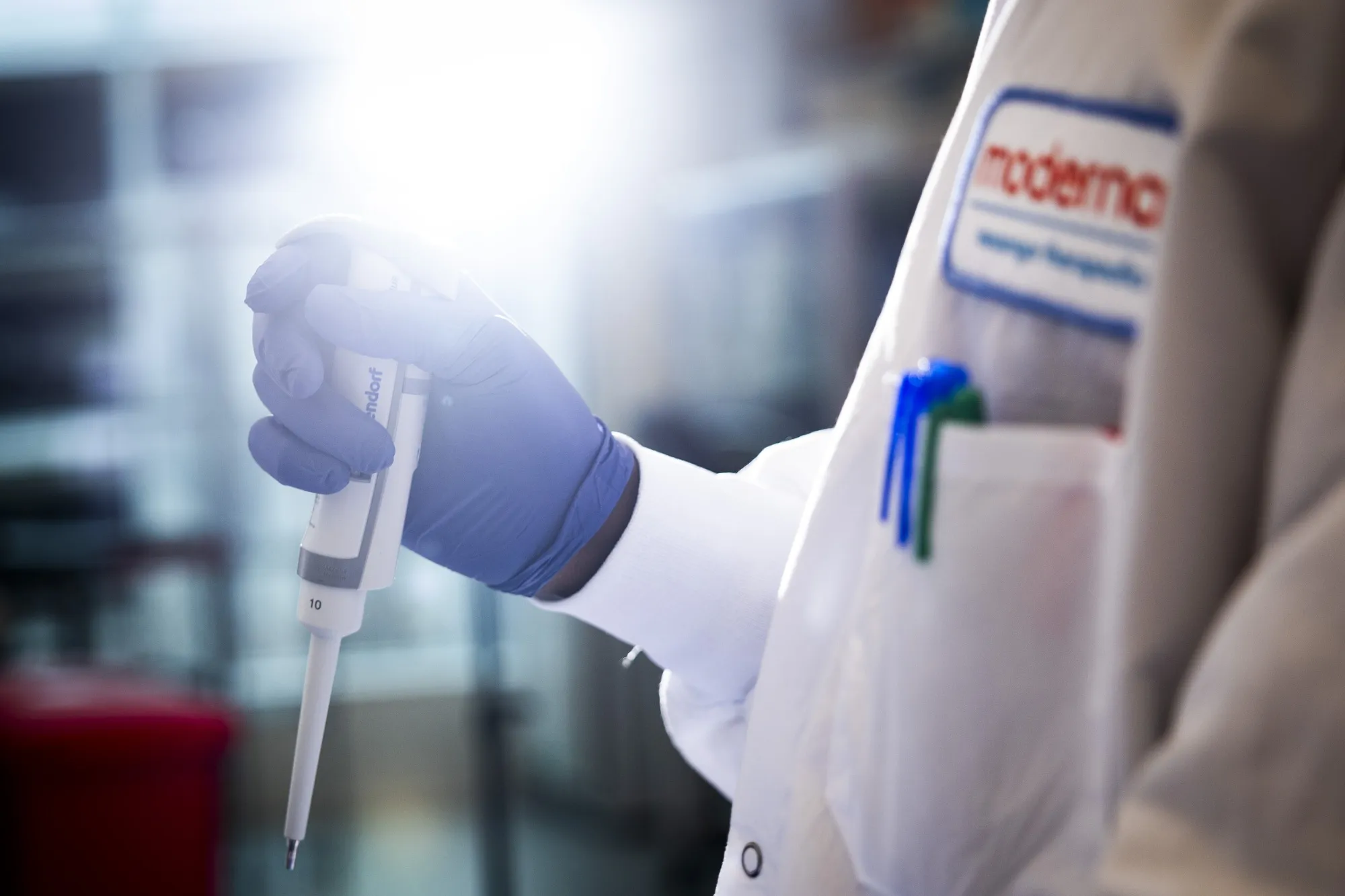 A researcher works on bispecific antibodies at the Moderna Inc. headquarters in Cambridge, Massachusetts.