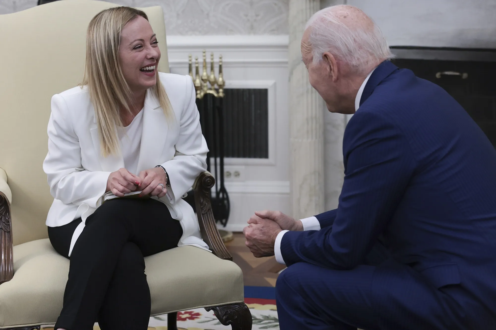 Giorgia Meloni and Joe Biden in the Oval Office July 27, 2023.