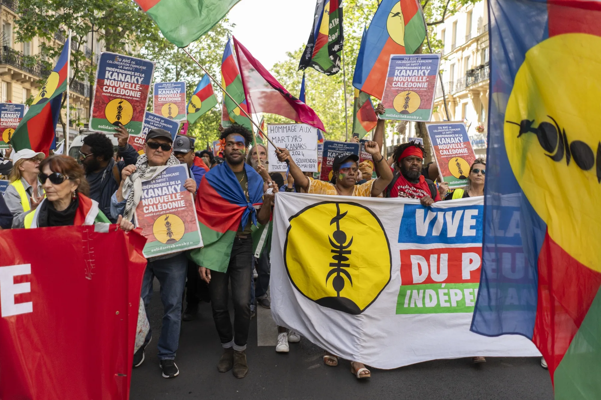 Protesters march at a solidarity rally in support of Kanaky in Paris, last year.