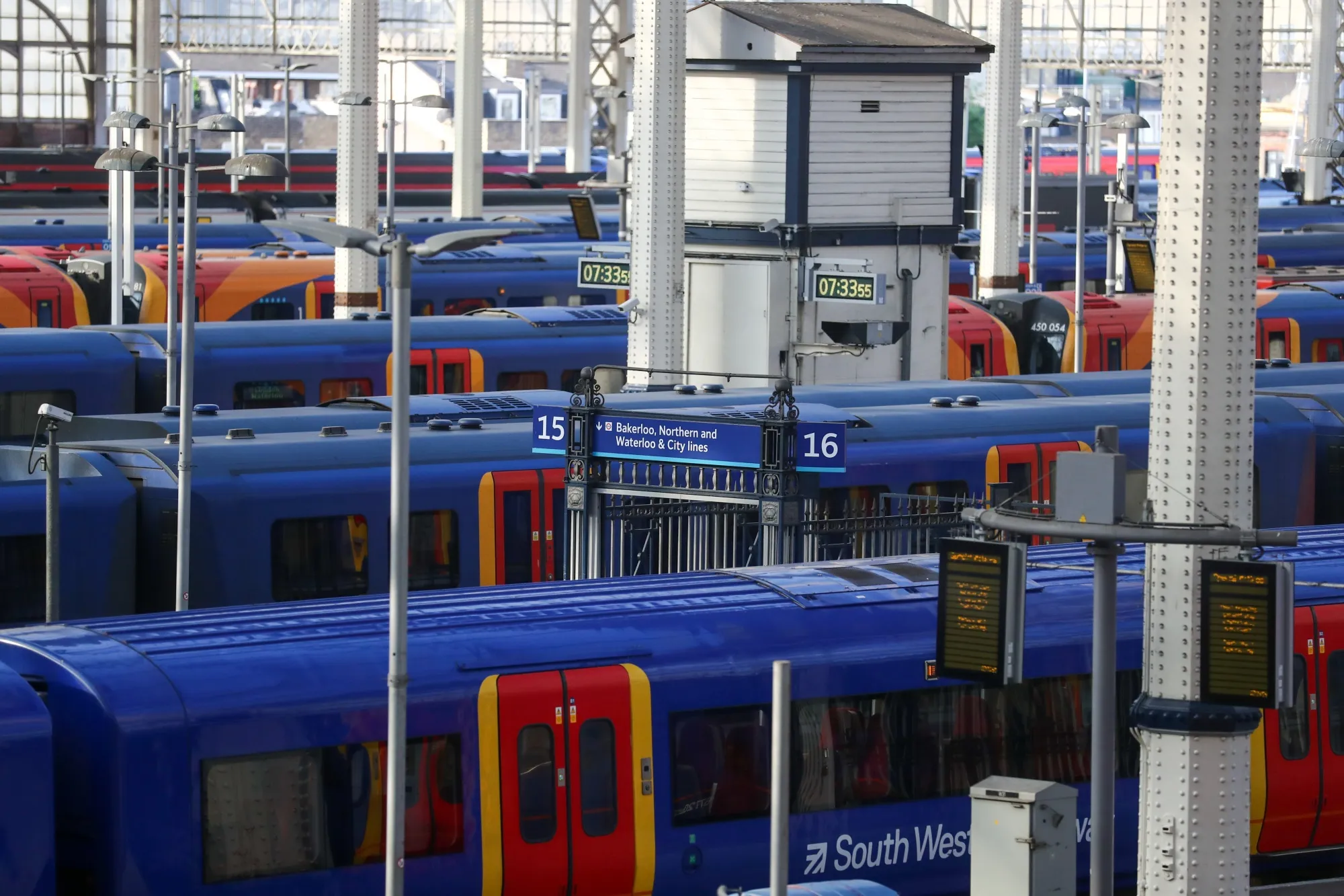 South Western Railways trains at London Waterloo station.