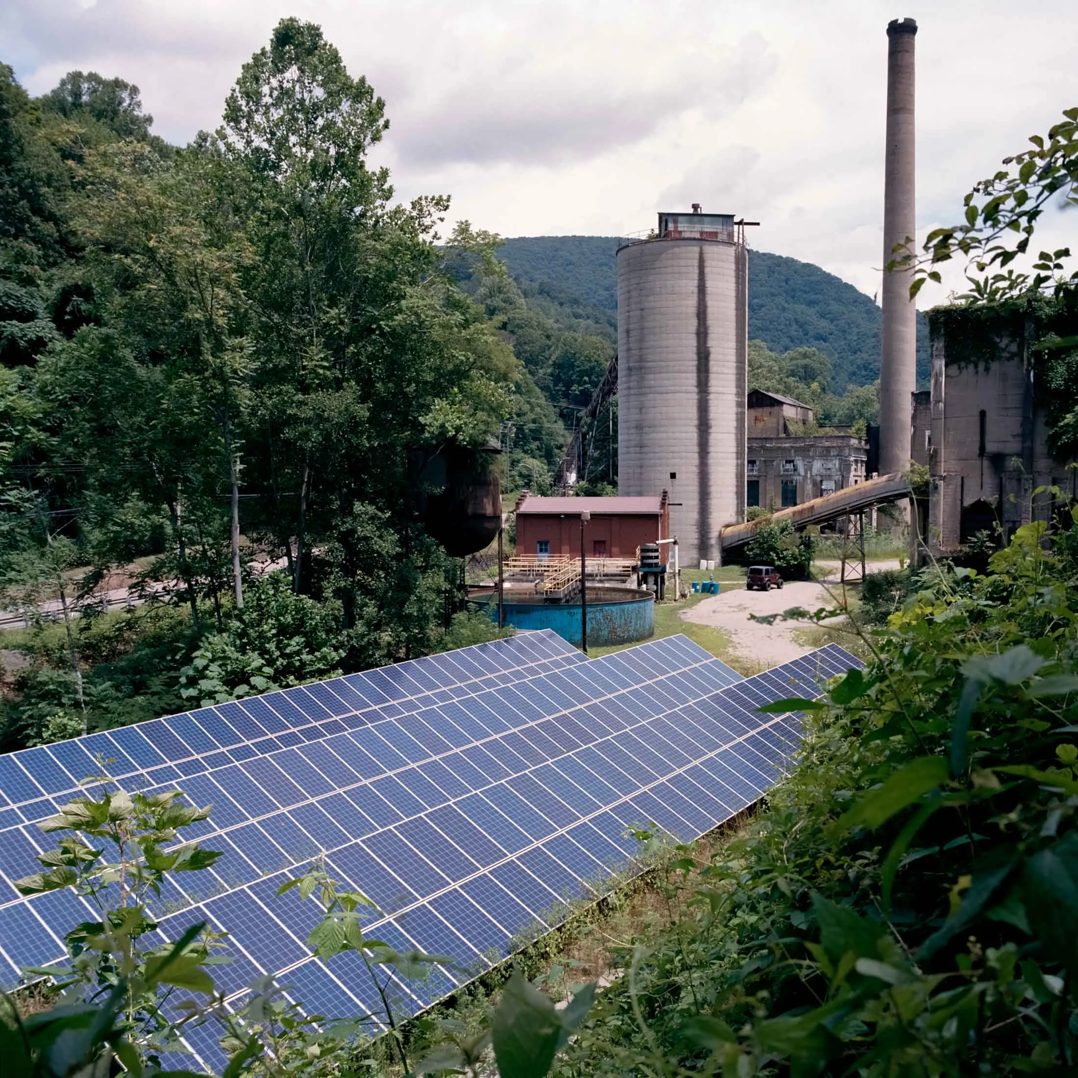 Solar panels at the closed coal plant across from the Portal No. 31 Underground&nbsp;Coal Mine exhibit in&nbsp;Lynch, Kentucky.