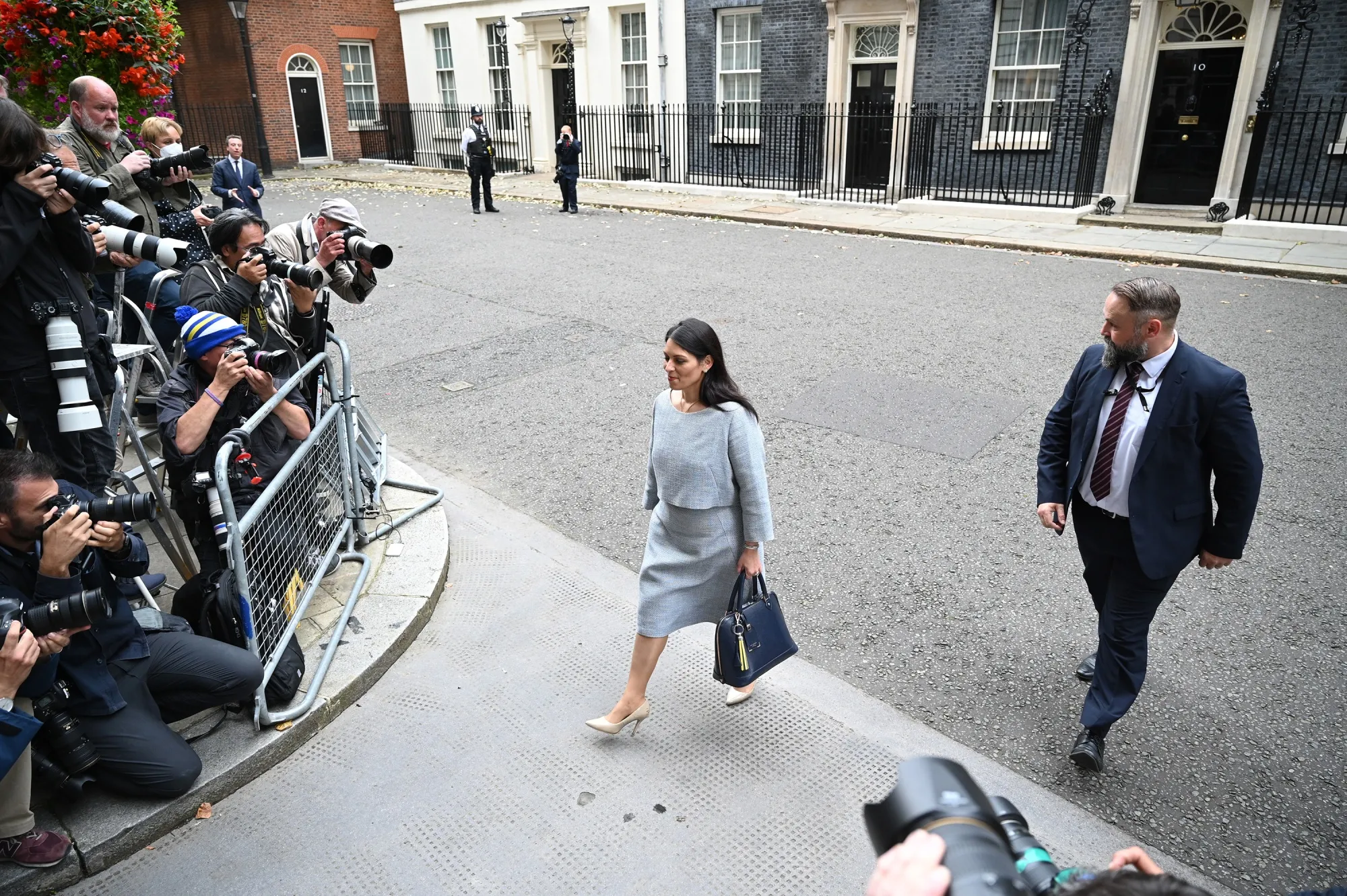 Priti Patel leaves Downing Street in London, on Sept. 15.