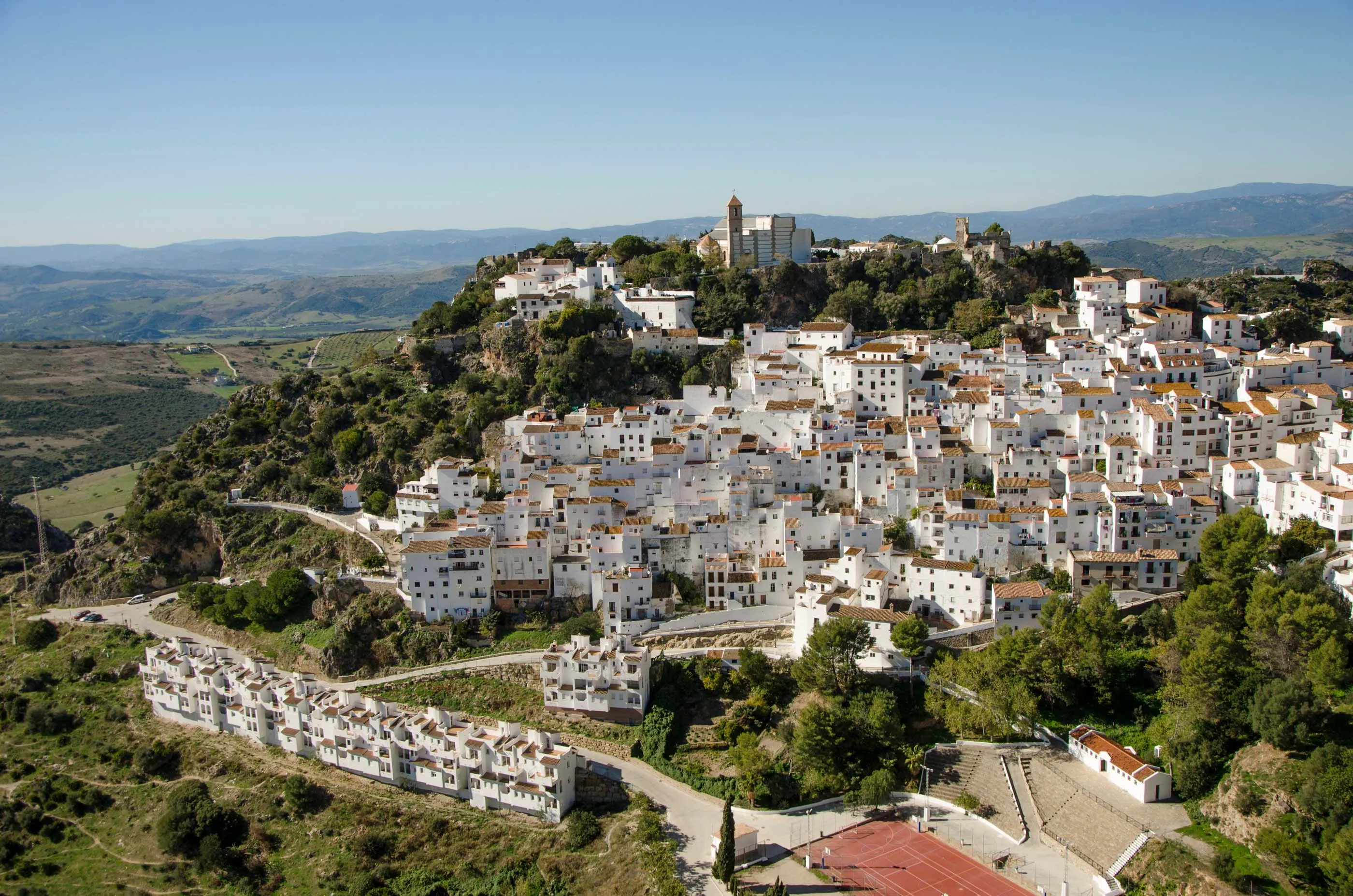 An aerial view of the whitewashed buildings of Cáceres in Extremadura.