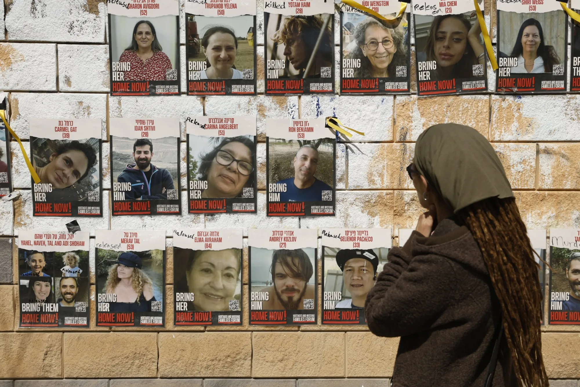 Photographs of Israeli hostages held in Gaza on March 7.