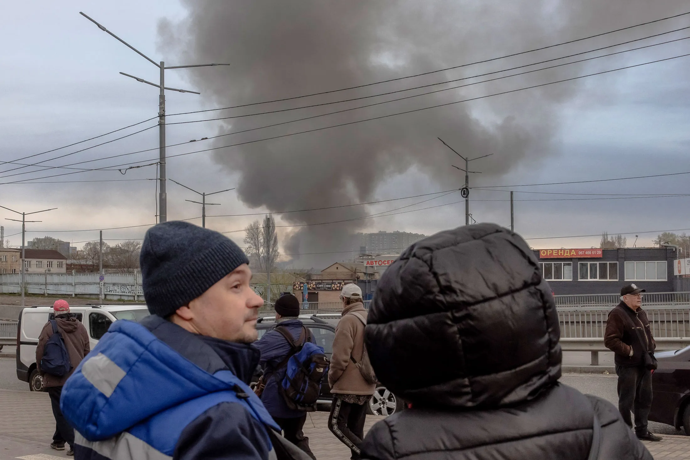 Smoke rises following a Russian attack in Kyiv, on April 6
