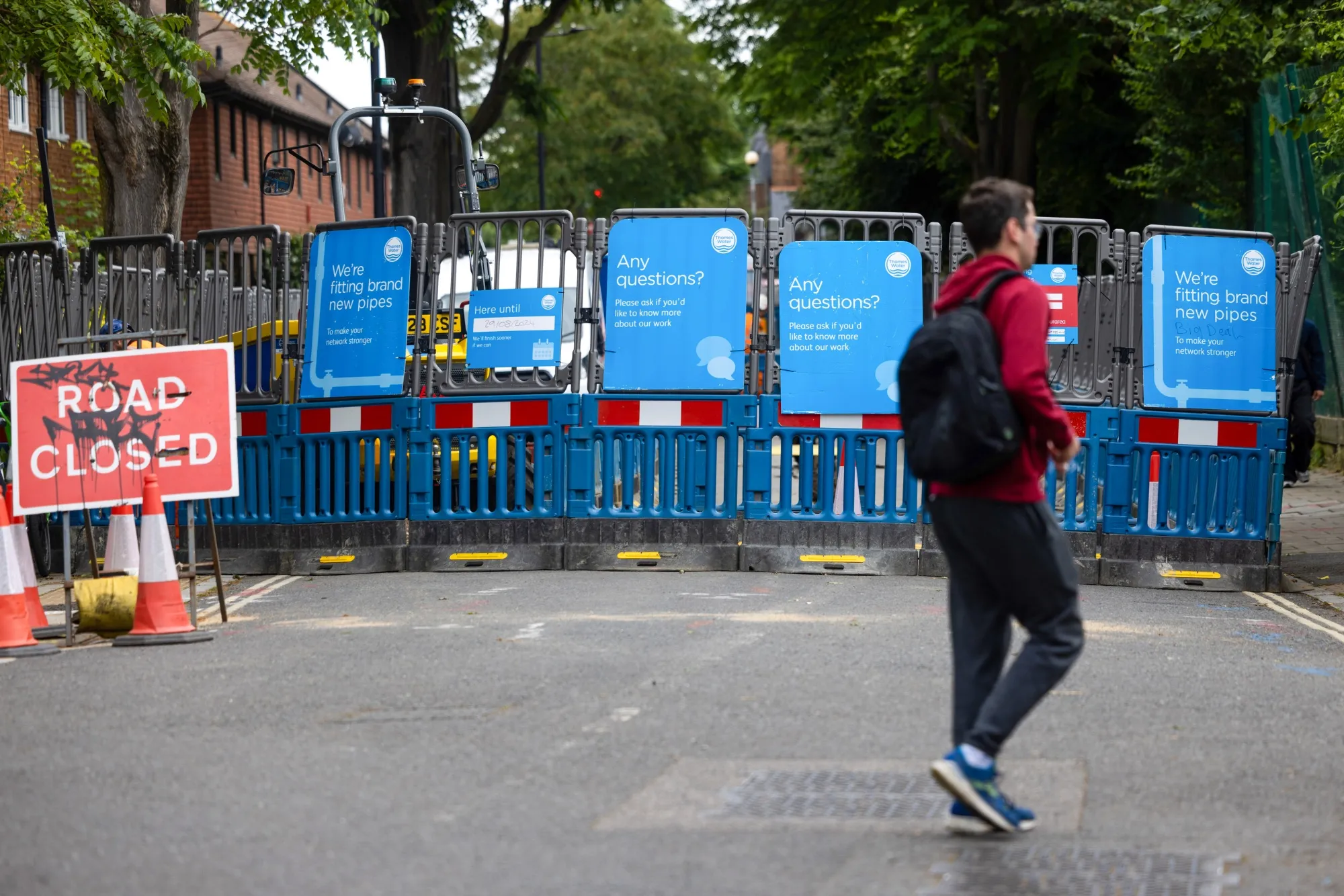 Thames Water&nbsp;protective barriers surrounding water supply works in London.