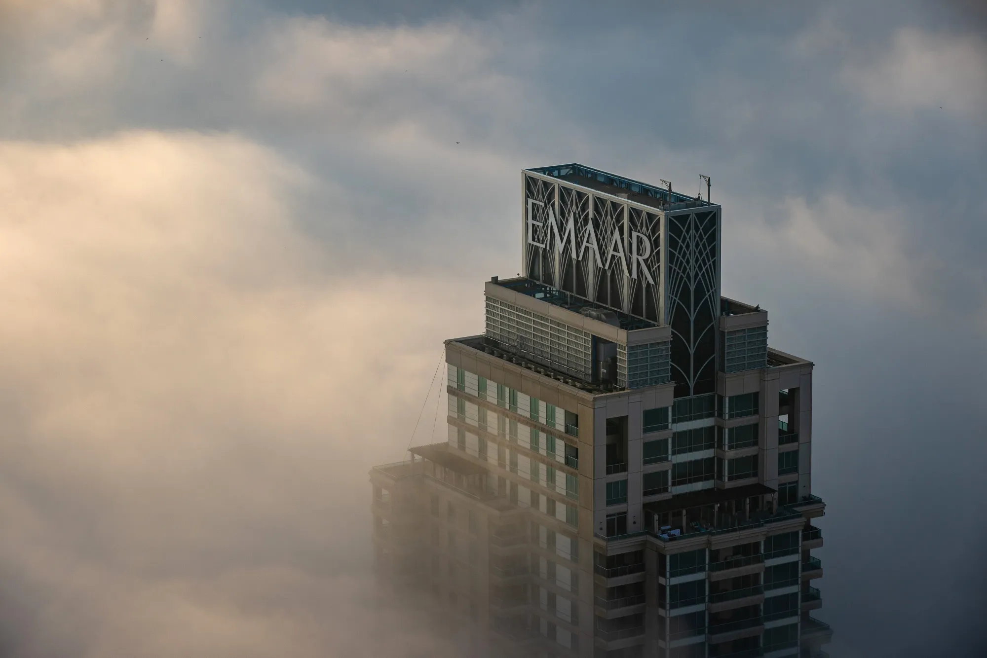 Dubai City Skyline in Dense Fog