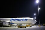 An Amazon Prime Air cargo jet sits at Cincinnati/Northern Kentucky International Airport in Hebron, Kentucky.