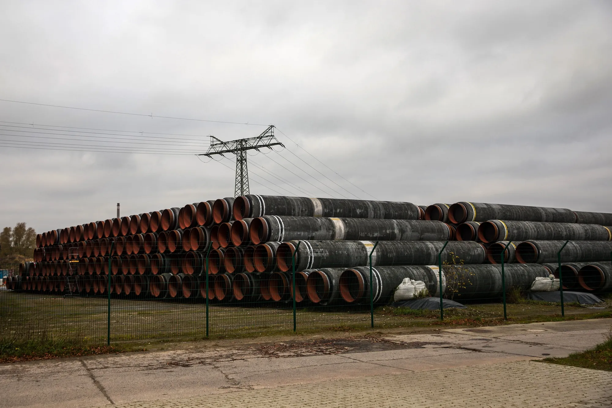 Nord Stream 2 undersea gas pipeline sections at Mukran Port in Sassnitz, Germany.