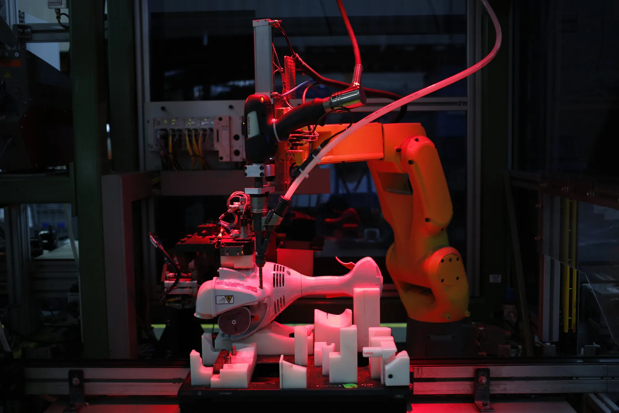 A robot assembles a power tool&nbsp;in Virginia Beach, Virginia, U.S.