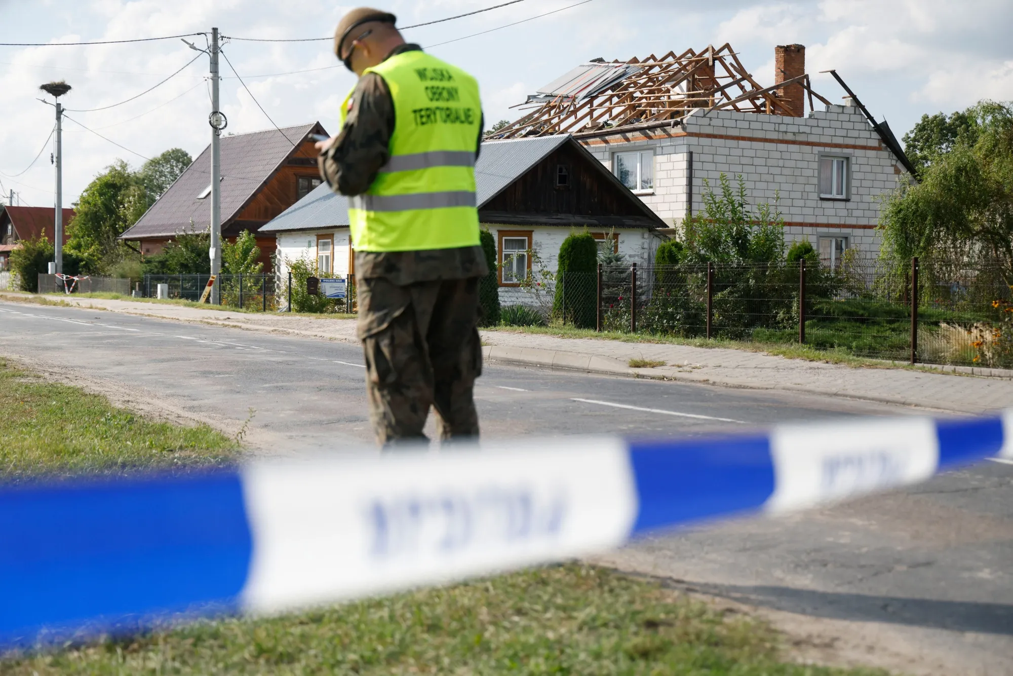 A house destroyed by debris from a shot-down Russian drone in Wyryki-Wola,&nbsp;Poland.
