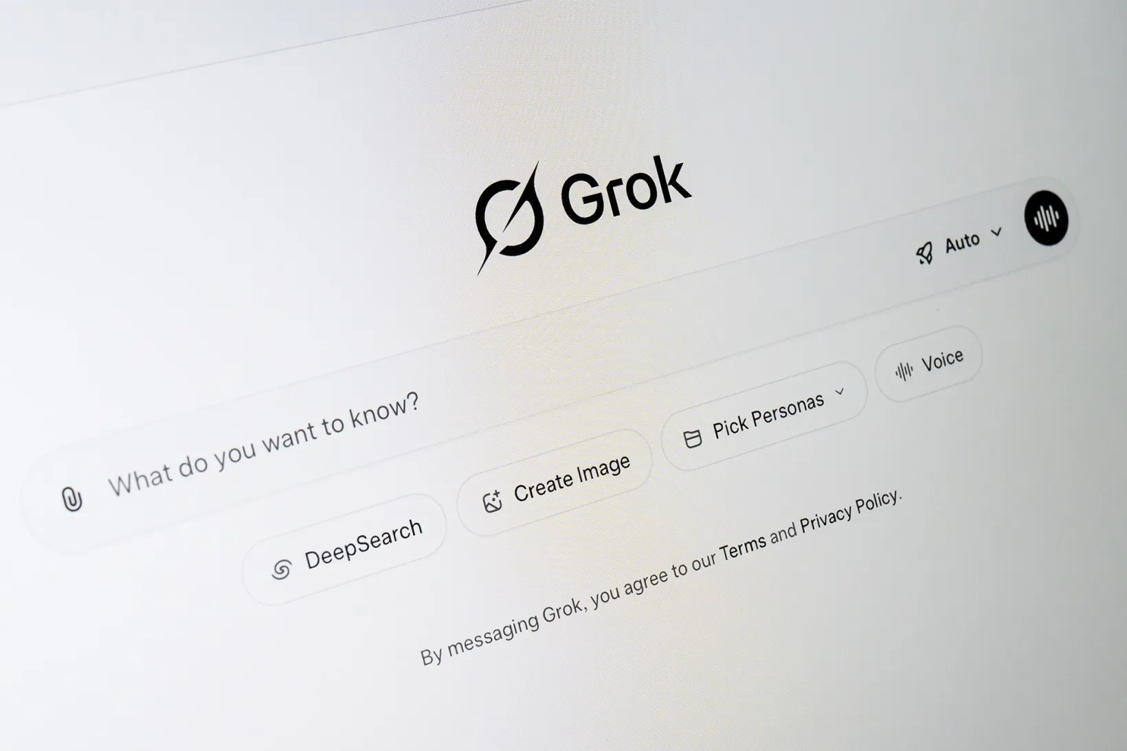 The prompt screen from the Grok AI app.