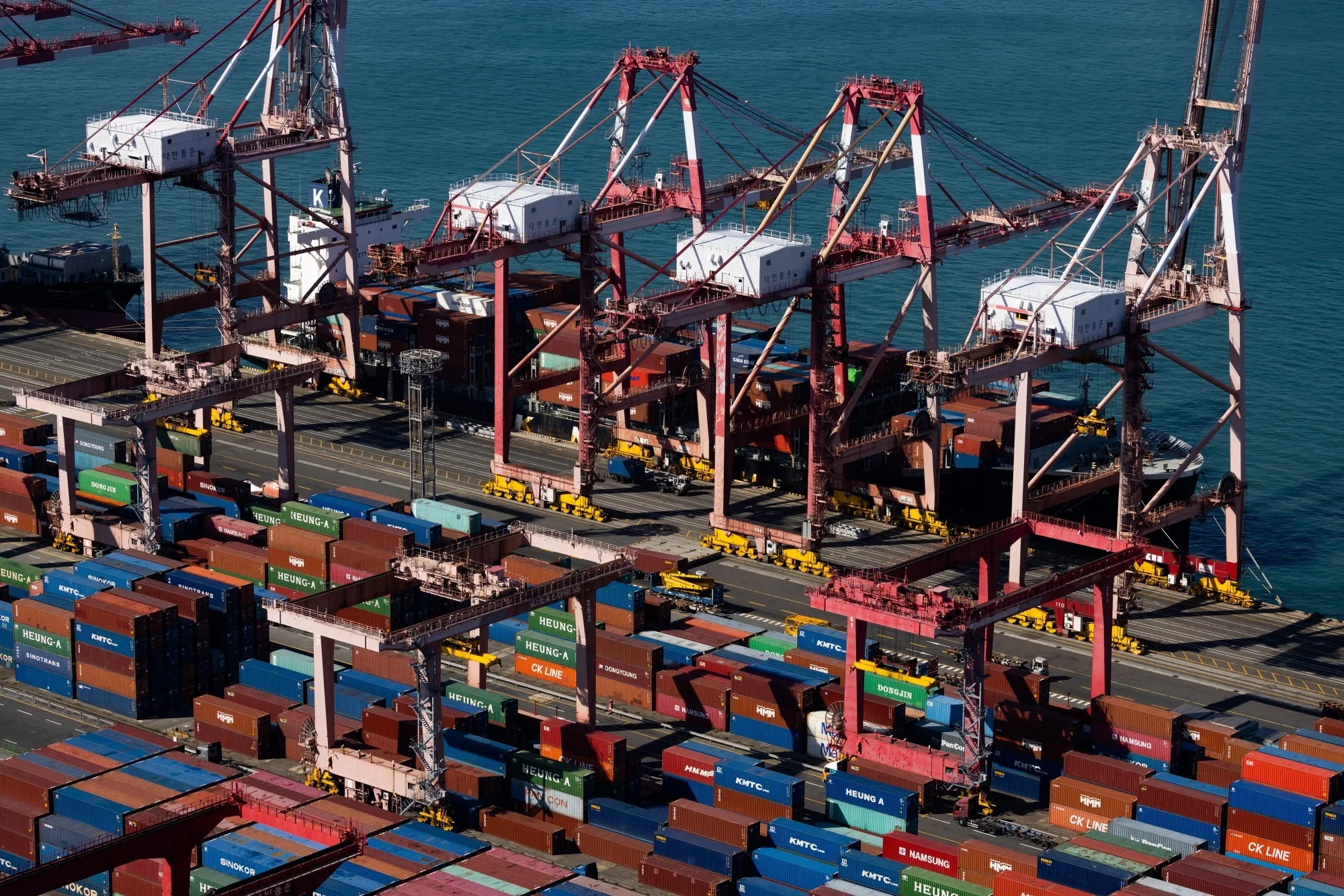 Shipping containers at the Busan Port Terminal (BPT) in Busan, South Korea.