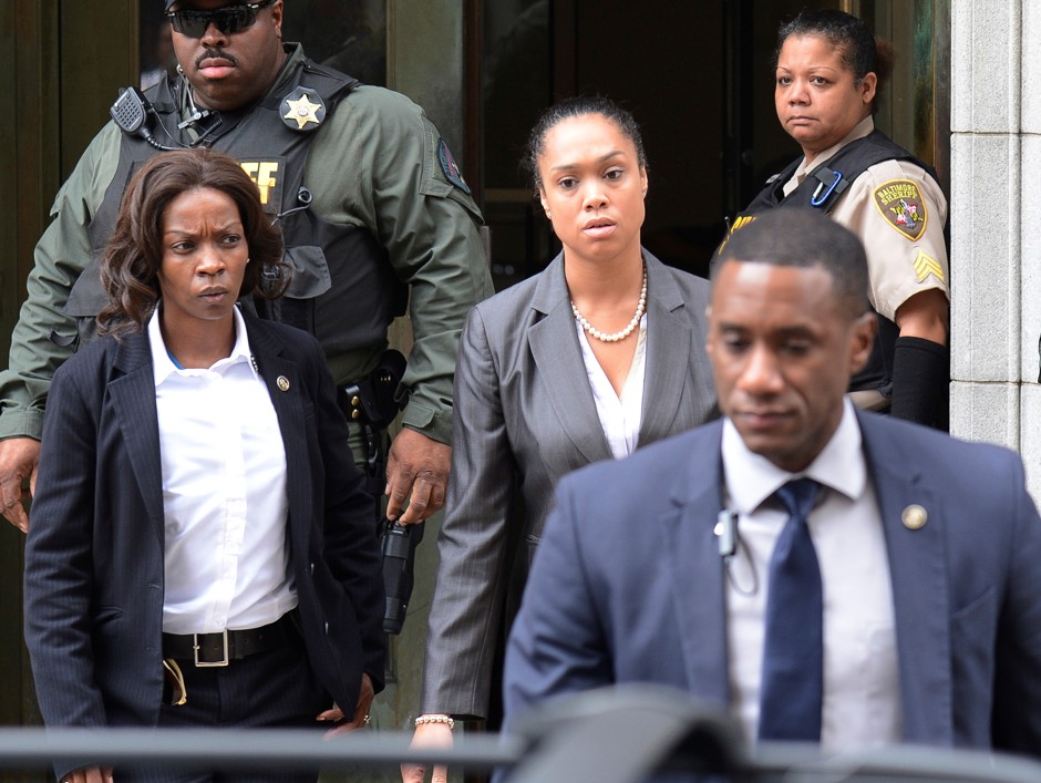 Baltimore City State's Attorney Marilyn Mosby leaves the courthouse in Baltimore following the acquittal of Officer Caesar Goodson Jr.