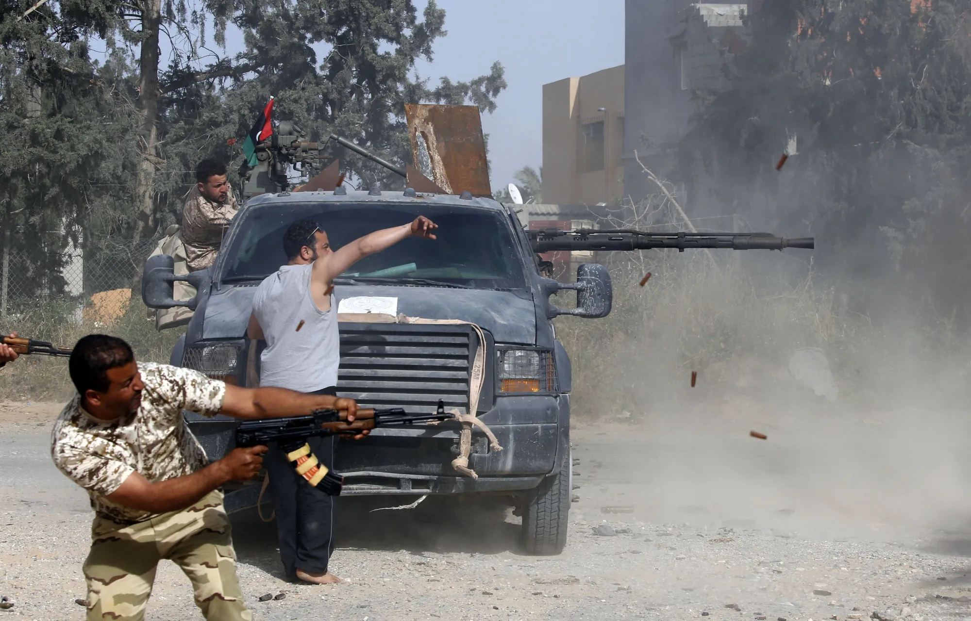 Libyan fighters loyal to the Government of National Accord (GNA) during clashes in Tripoli's suburb of Ain Zara, on April 20.