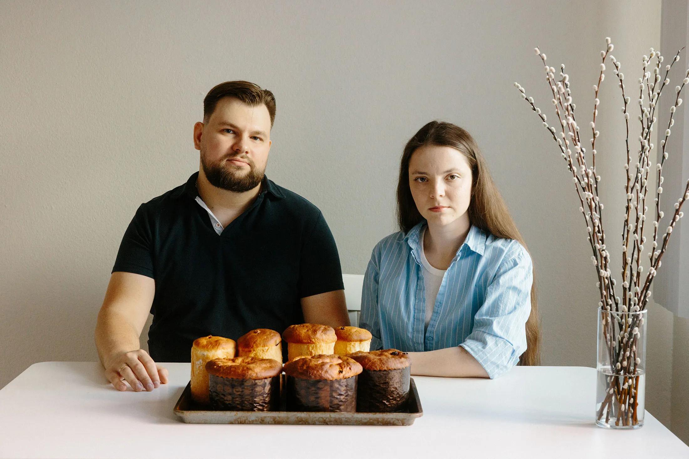 Eduard Prykhodko and Anastasiia Bohdanovych at home in Los Angeles.