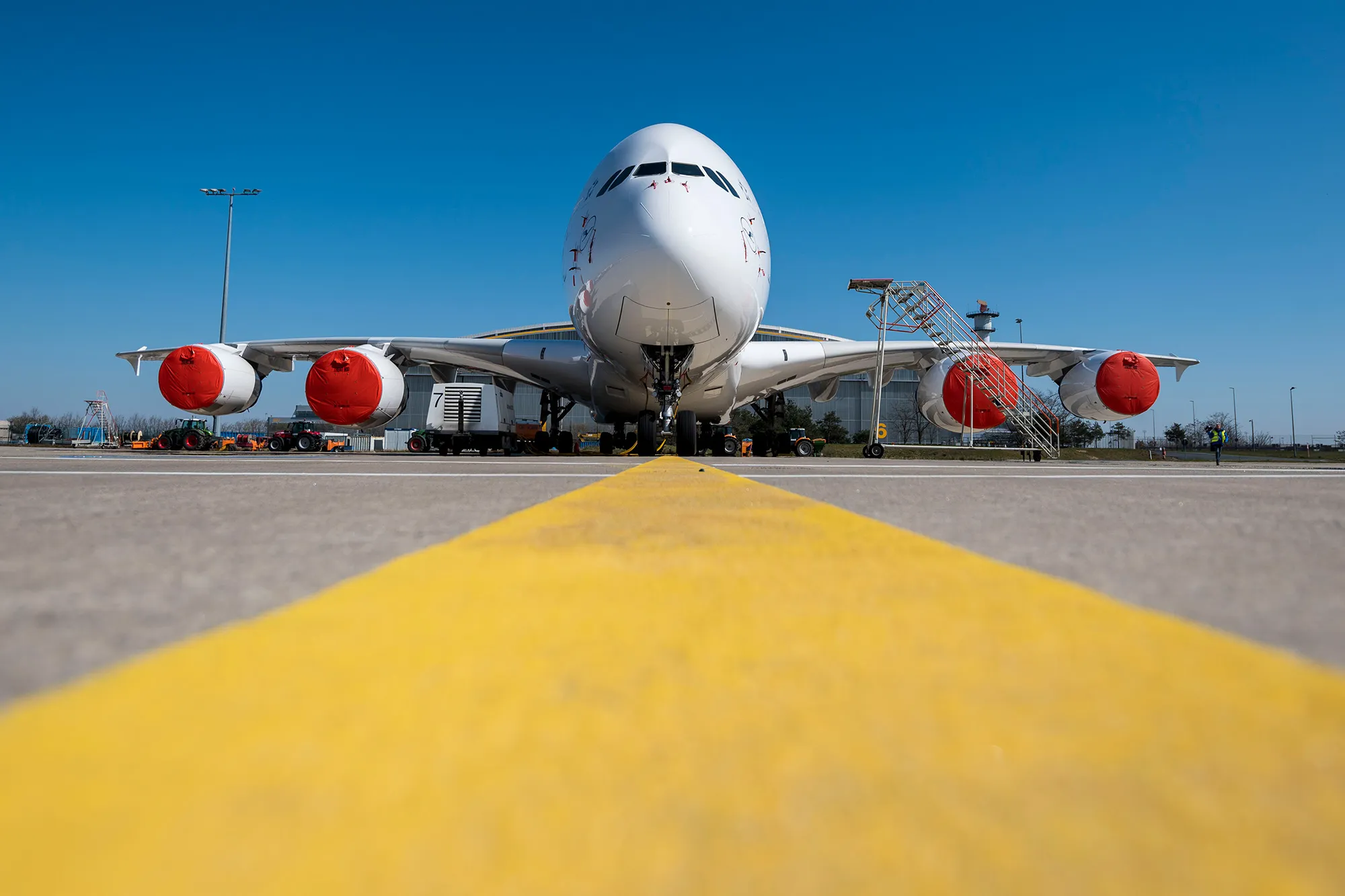A Deutsche Lufthansa AG Airbus A380 parked at Frankfurt airport in March.