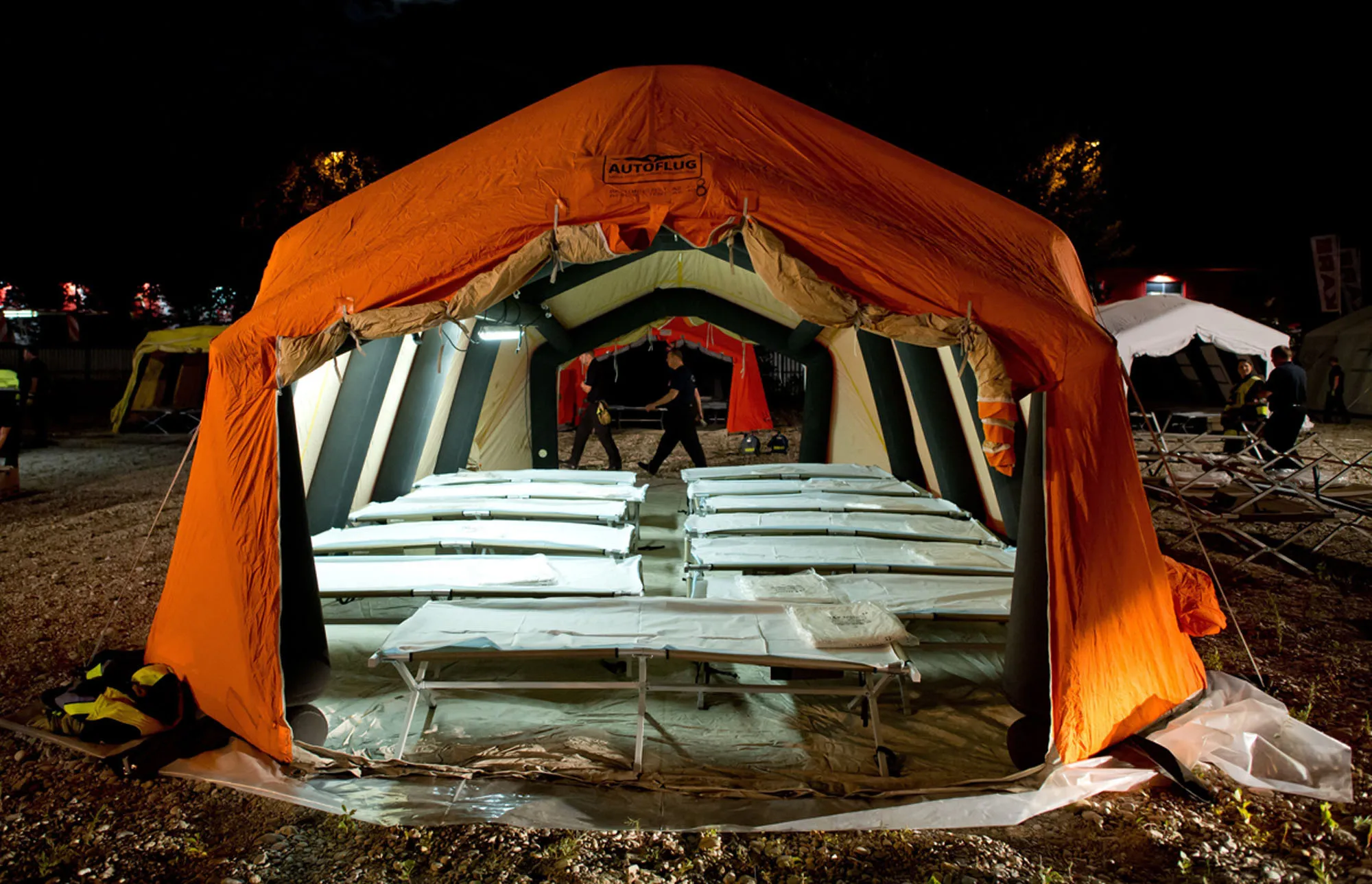 A tent with camp beds is pictured at the central arrival centre for refugees in Munich, Germany. As the centre lacks capacities for arriving refugees, tents are being set up as a makeshift home.
