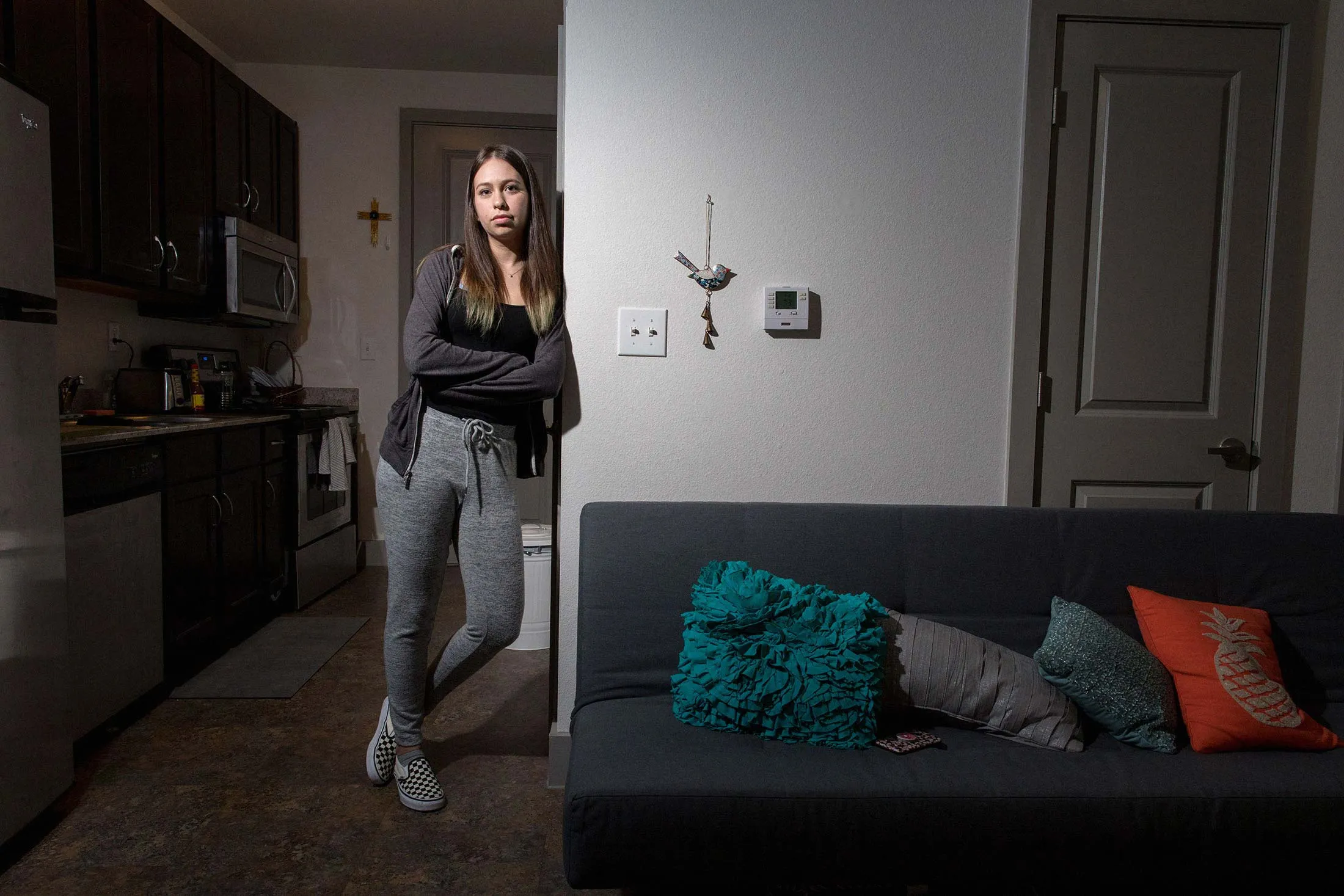 Dominique Lopez, a senior studying nutrition, in her apartment in Austin on Feb. 2.