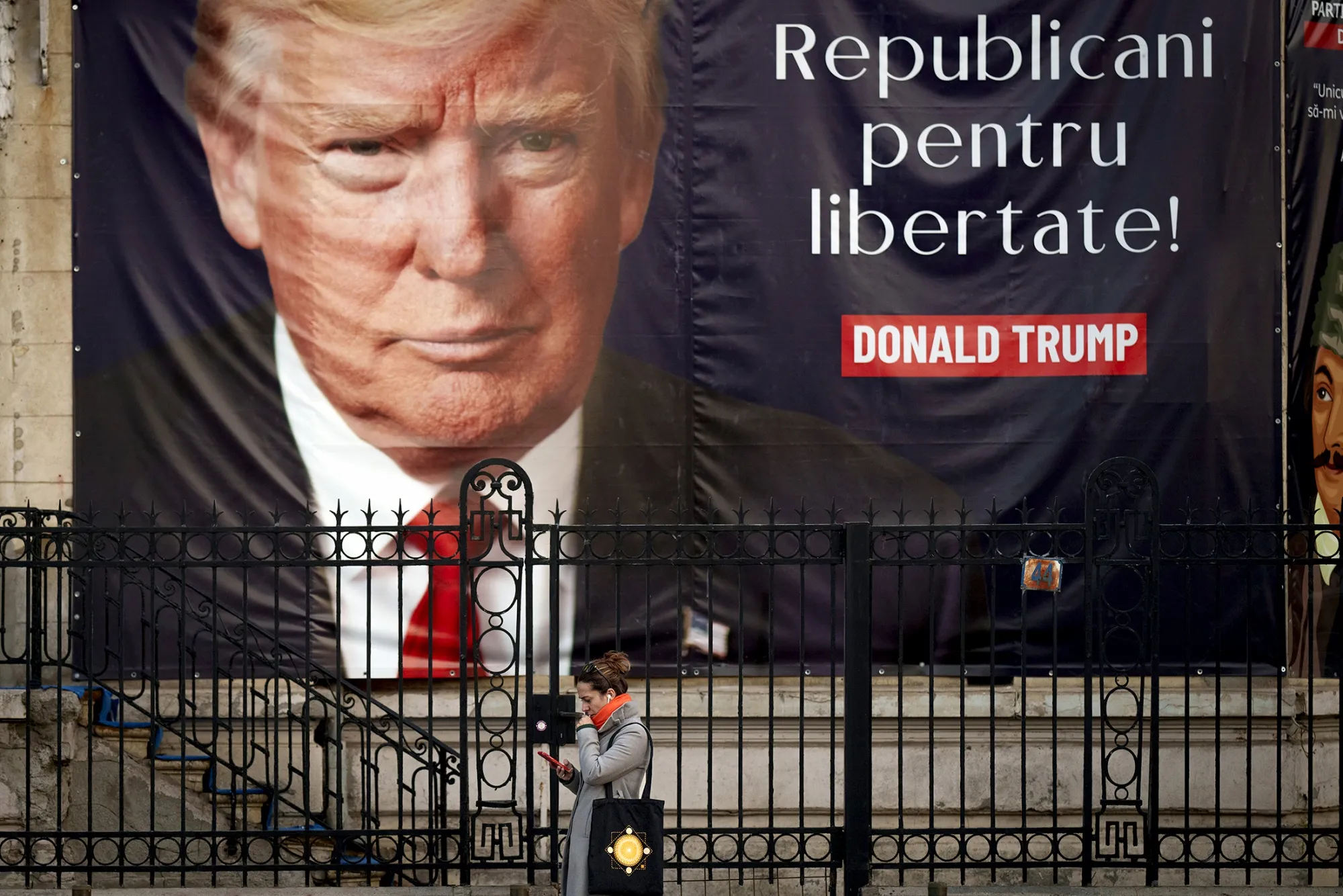 A large banner in Bucharest&nbsp;on Nov. 6 reads “Republicans for Freedom.”