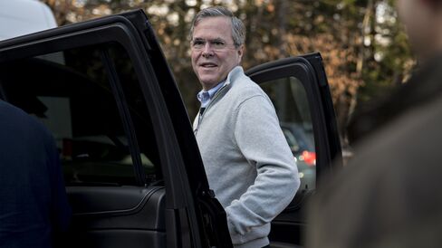 Jeb Bush, former governor of Florida, gets in a vehicle after a town hall in Contoocook, New Hampshire, on Dec. 19, 2015.