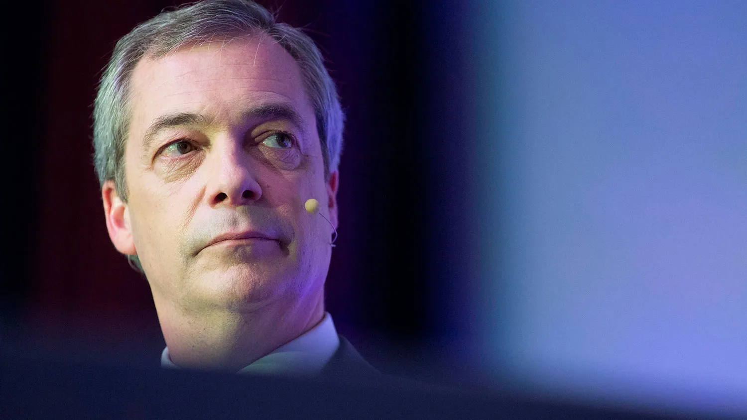 Nigel Farage, leader of the U.K. Independence Party (UKIP), listens to a speech during his political party's Spring conference at the Winter Gardens in Margate, U.K., on Friday, Feb. 27, 201
