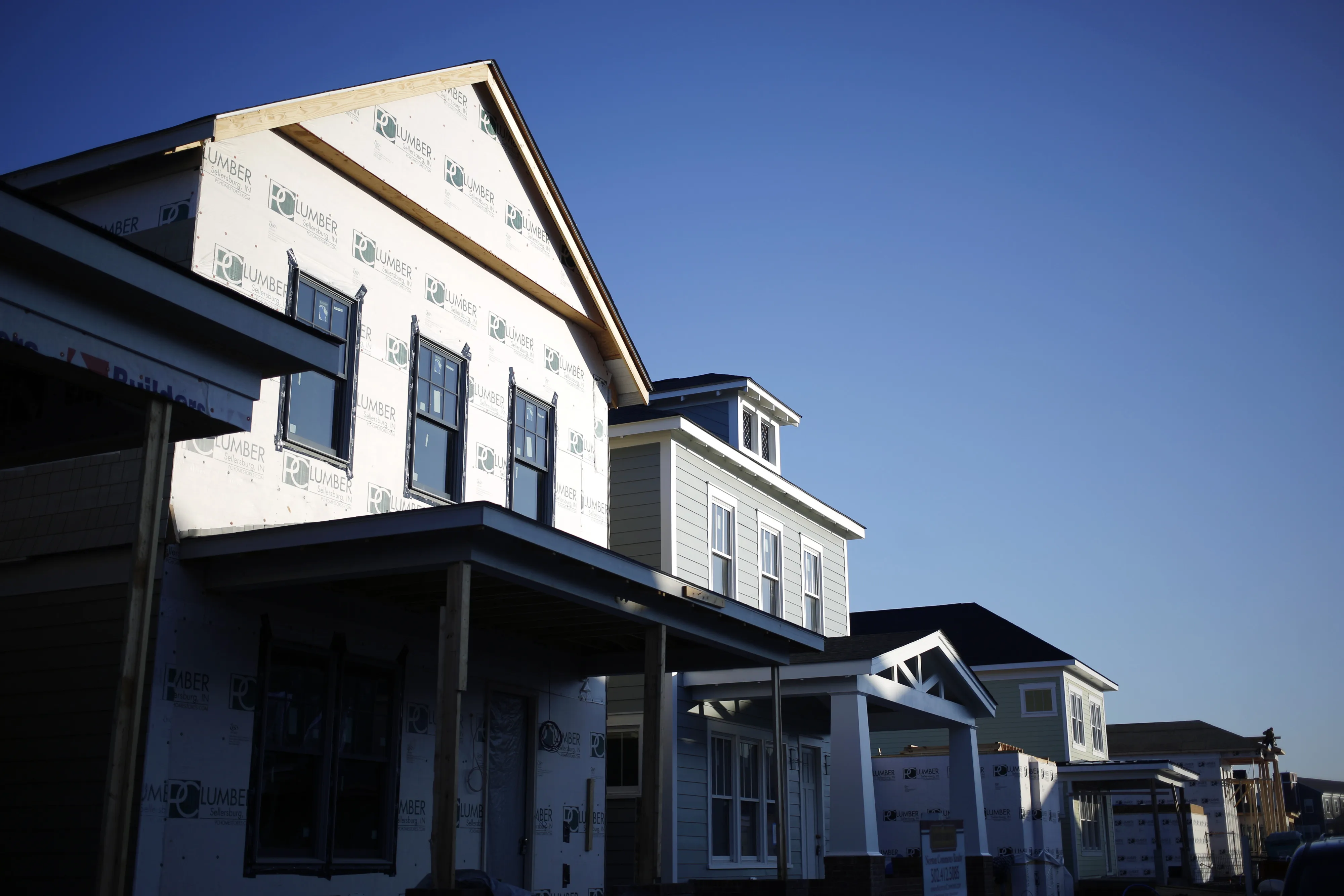 Homes stand under construction at the Norton Commons housing development in Louisville, Kentucky.