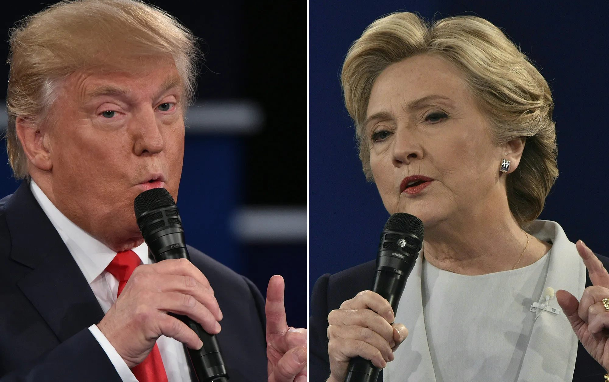 Republican presidential candidate Donald Trump and Democratic presidential candidate Hillary Clinton during the second presidential debate at Washington University in St. Louis, Missouri in&nbsp;Oct. 2016.