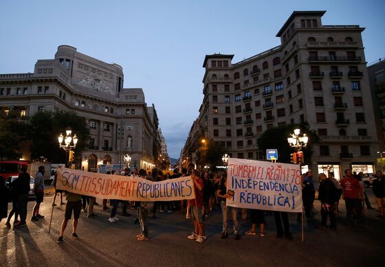 Protesters Stage Demonstrations on Catalan Vote Anniversary