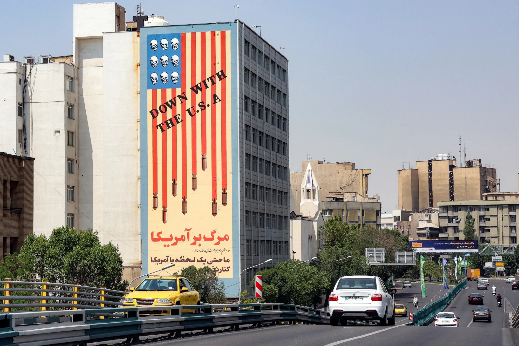A “Down with the USA” mural painted on the side of a building in central Tehran on June 13.