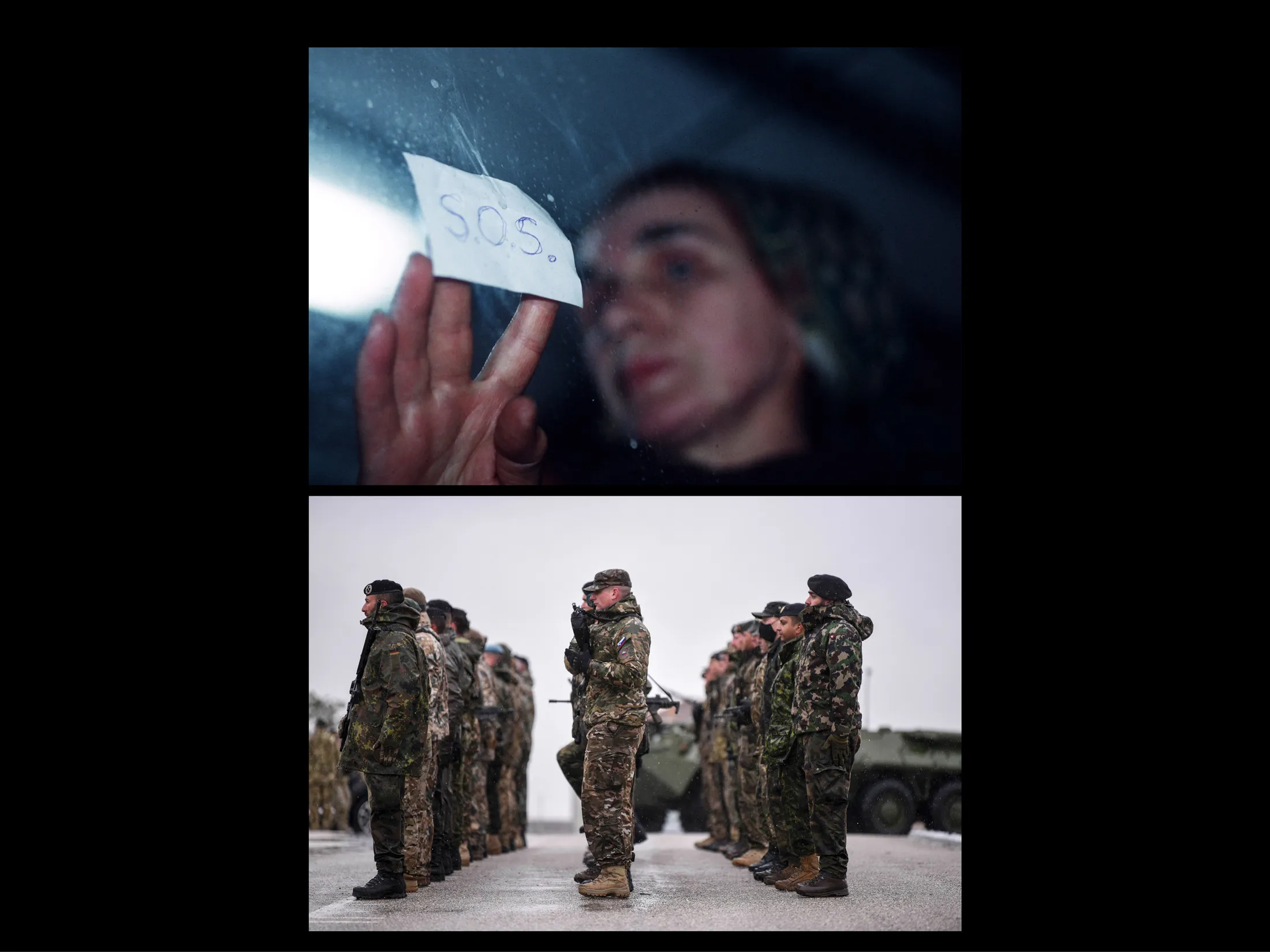 A refugee in Macedonia, 1999 (top);&nbsp;NATO-led peacekeepers in Kosovo.