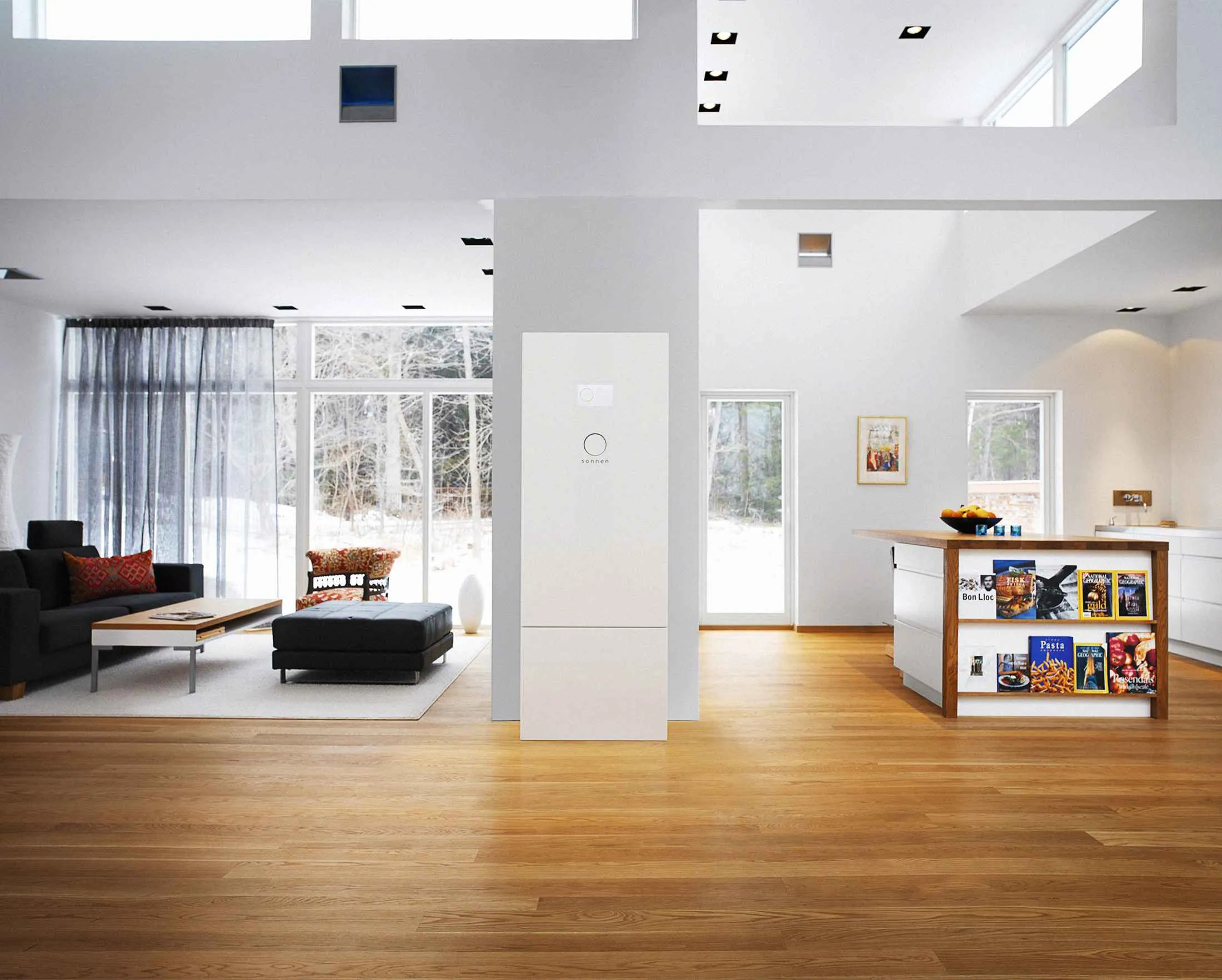 A rendering of the Sonnen smart energy storage system in a home.