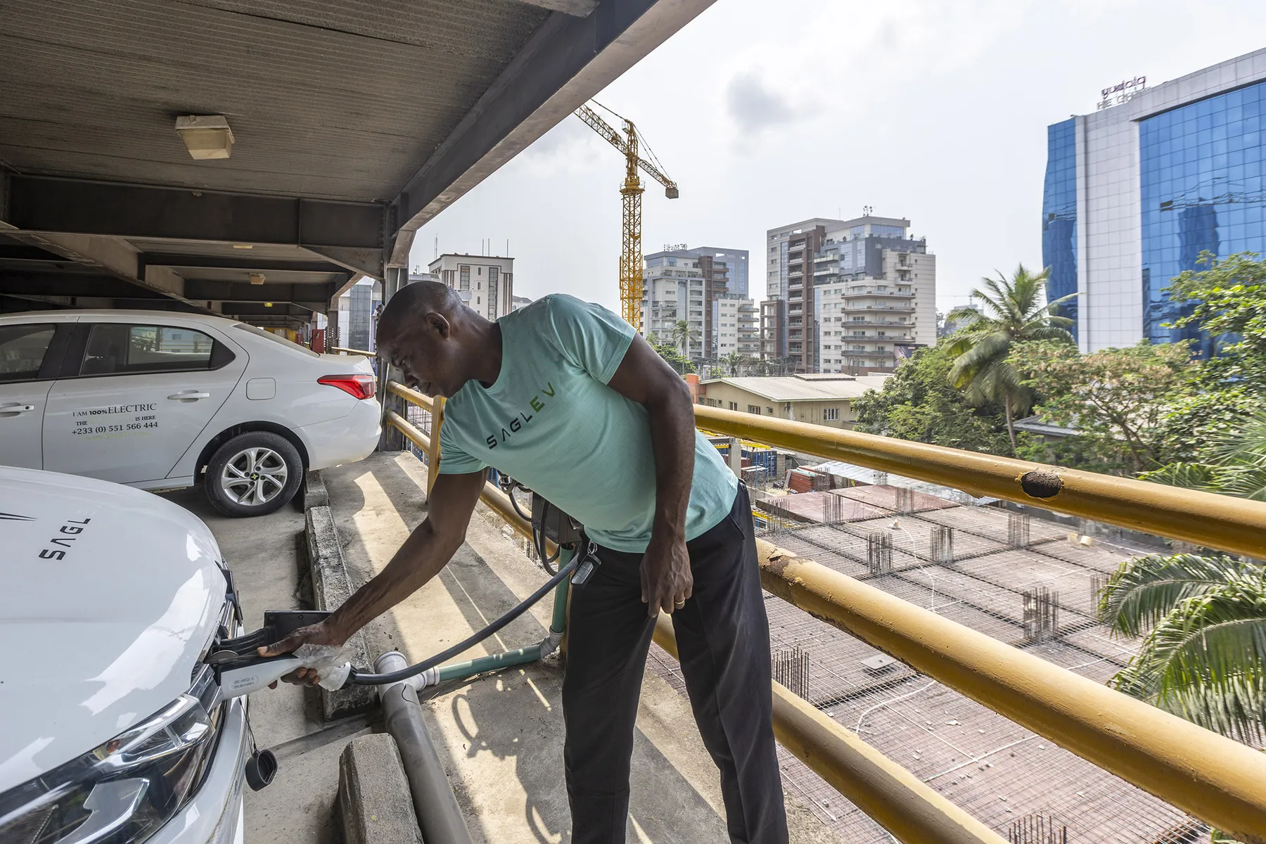 One of SAGLEV's staff at a charging station in V.I, Lagos