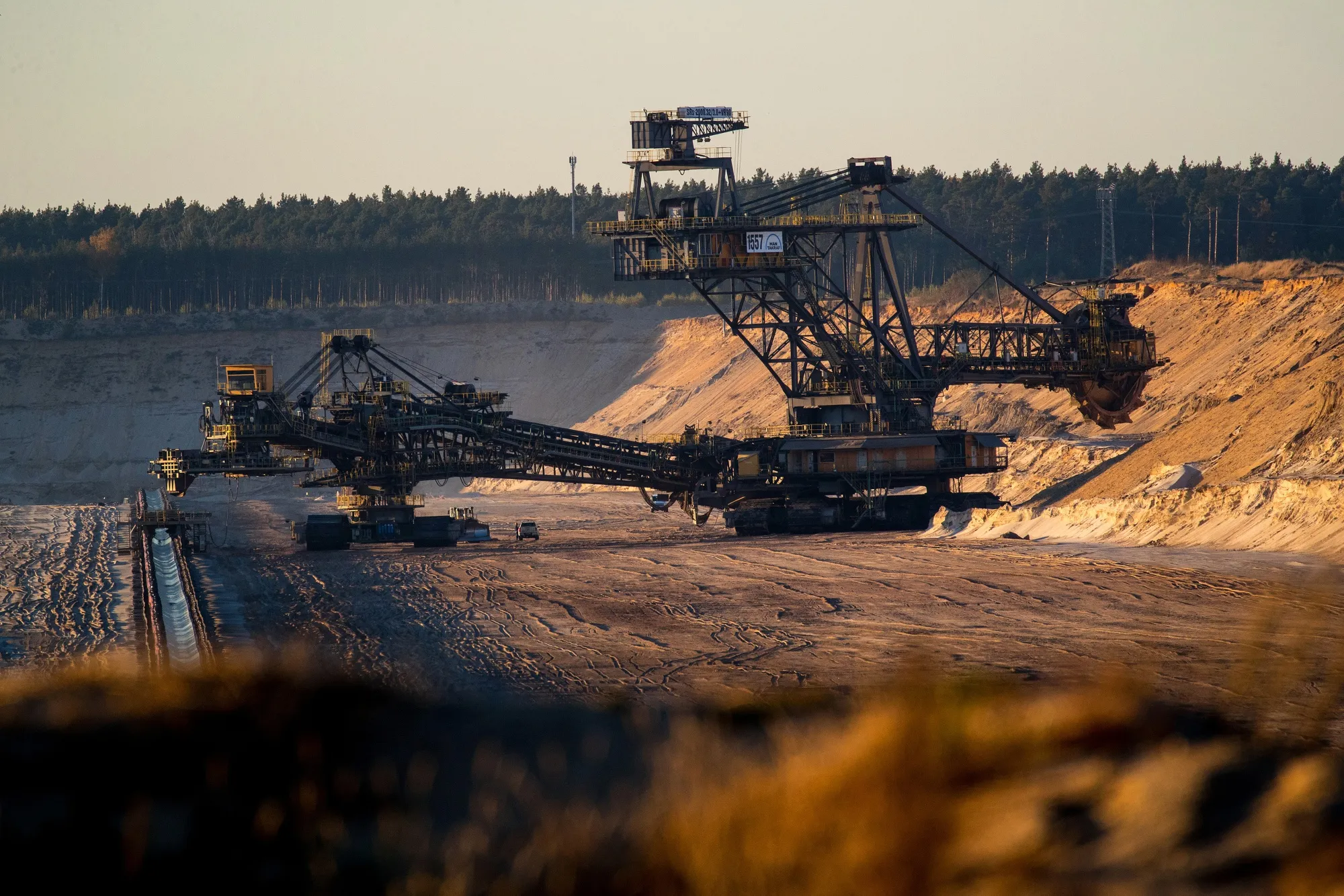 An excavator at the Jaenschwalde open-cast lignite mine in Grieen, Germany.