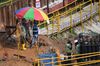 Migrant workers at a construction site in Singapore. 