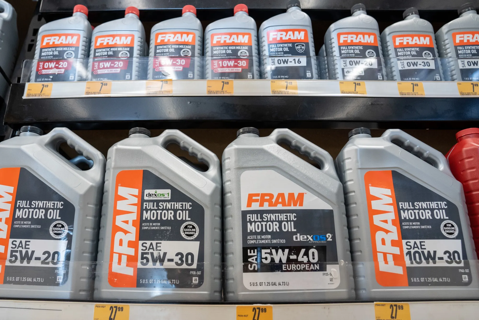Bottles of Fram&nbsp;motor oil, owned by First Brands Group,&nbsp;at an auto parts store in Oklahoma City, Oklahoma.
