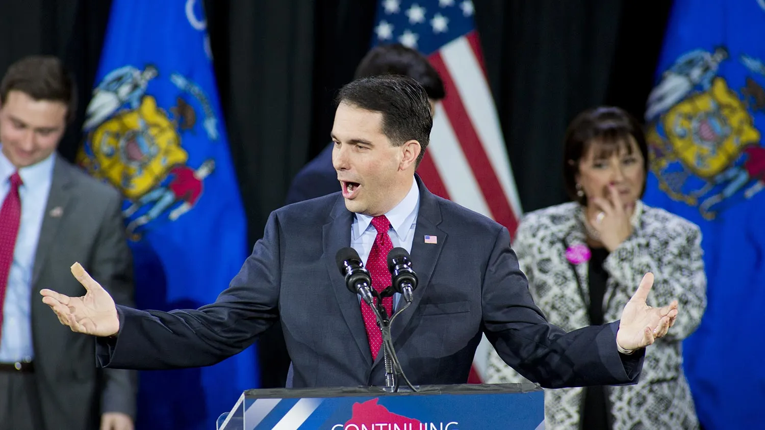 Wisconsin Gov. Scott Walker speaks at his election night party November 4, 2014 in West Allis, Wisconsin.
