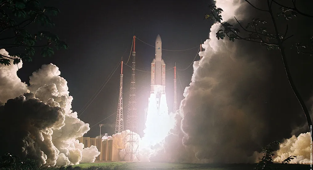 A European Space Agency Ariane 5 rocket launches in Kourou, French Guiana.