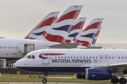 British Airways passenger jets at Heathrow Airport.