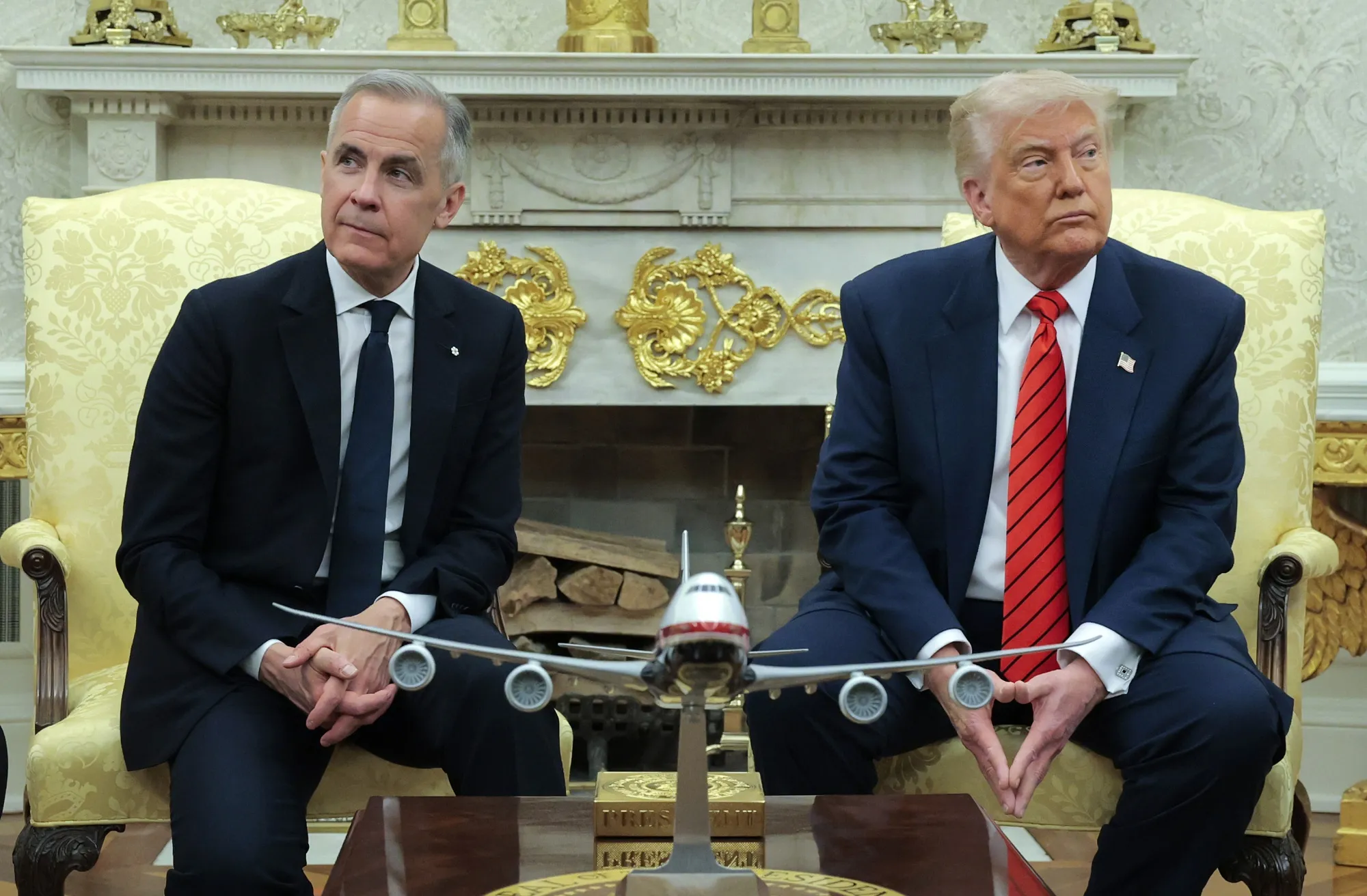 Canadian Prime Minister Mark Carney and US President Donald Trump meet in the Oval Office in Washington, DC, on May 6.