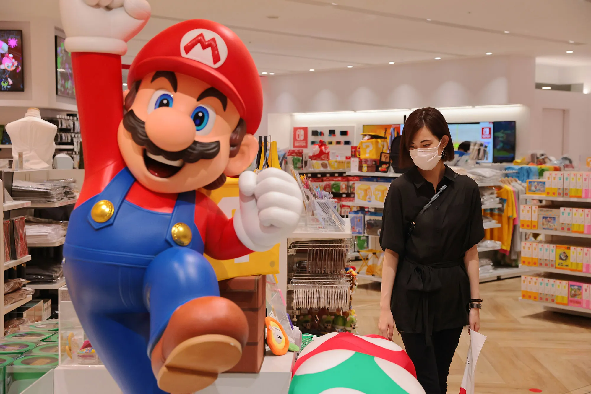 A sculpture of Mario at a Nintendo Store in Tokyo..