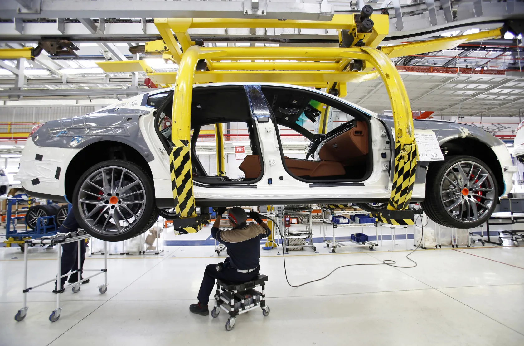A Maserati on the assembly line in Turin, Italy.