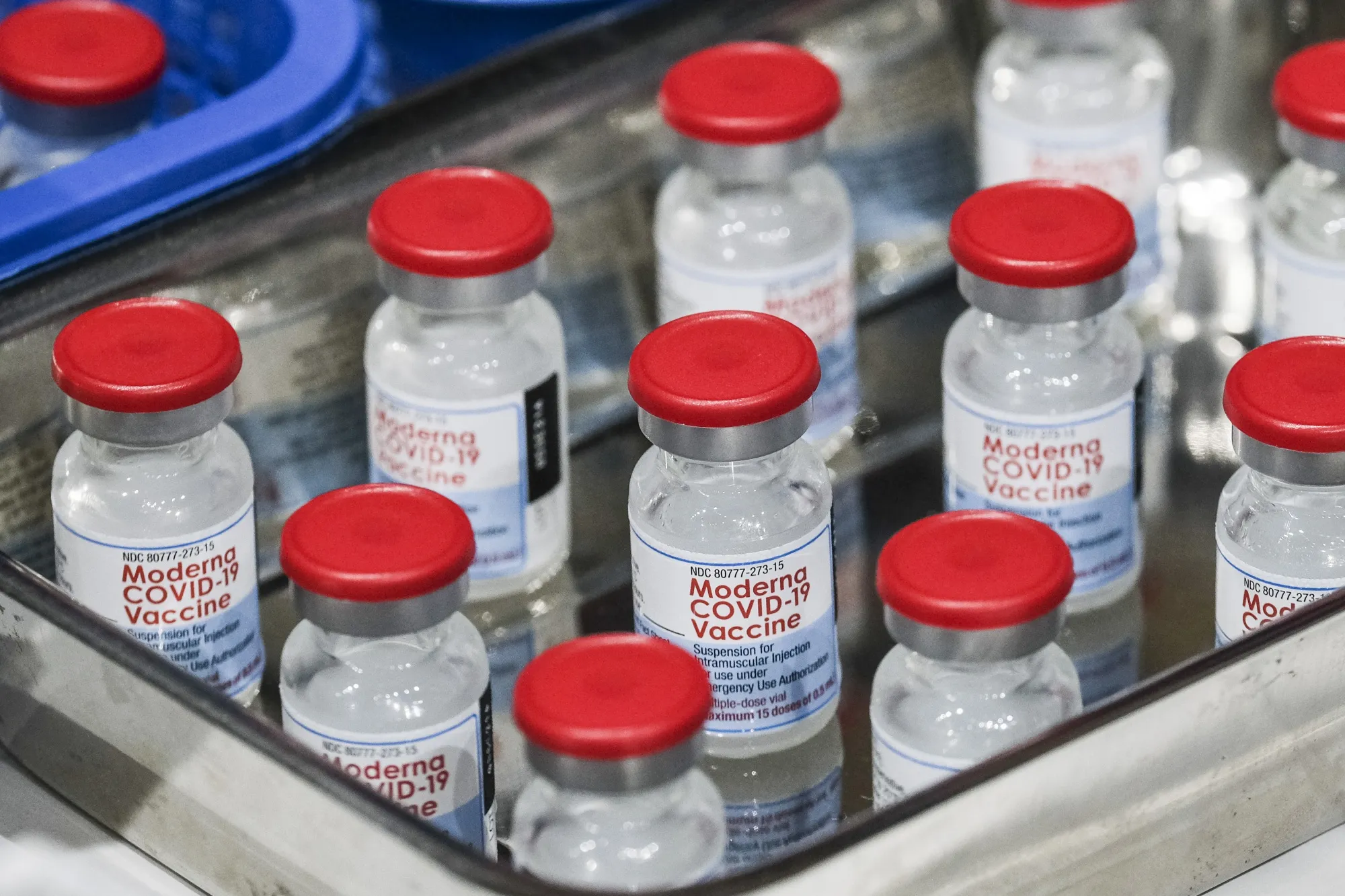 Vials of the Moderna Inc. Covid-19 vaccine.&nbsp;