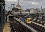 An M subway train arrives at the Marcy Avenue station in the Brooklyn borough of New York.