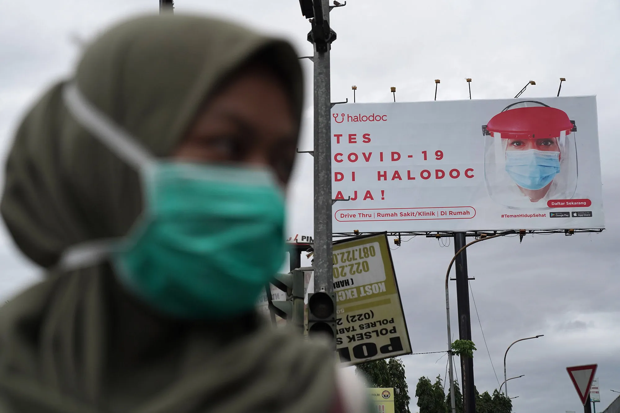 An advertisement for coronavirus tests in Bandung, West Java, Indonesia.