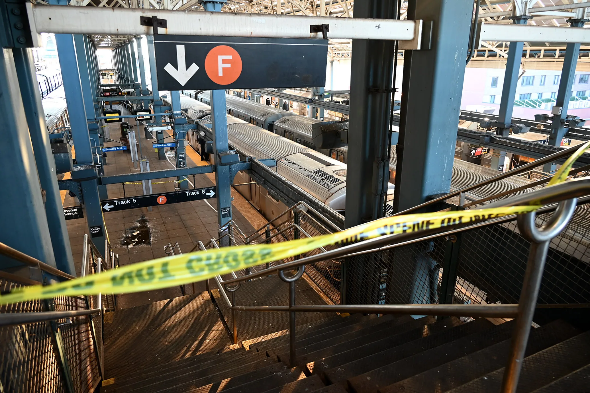 Police investigate at the Coney Island-Stillwell Avenue Station in Brooklyn after a woman aboard a subway car was set on fire and died in New York&nbsp;on Dec.&nbsp;22.