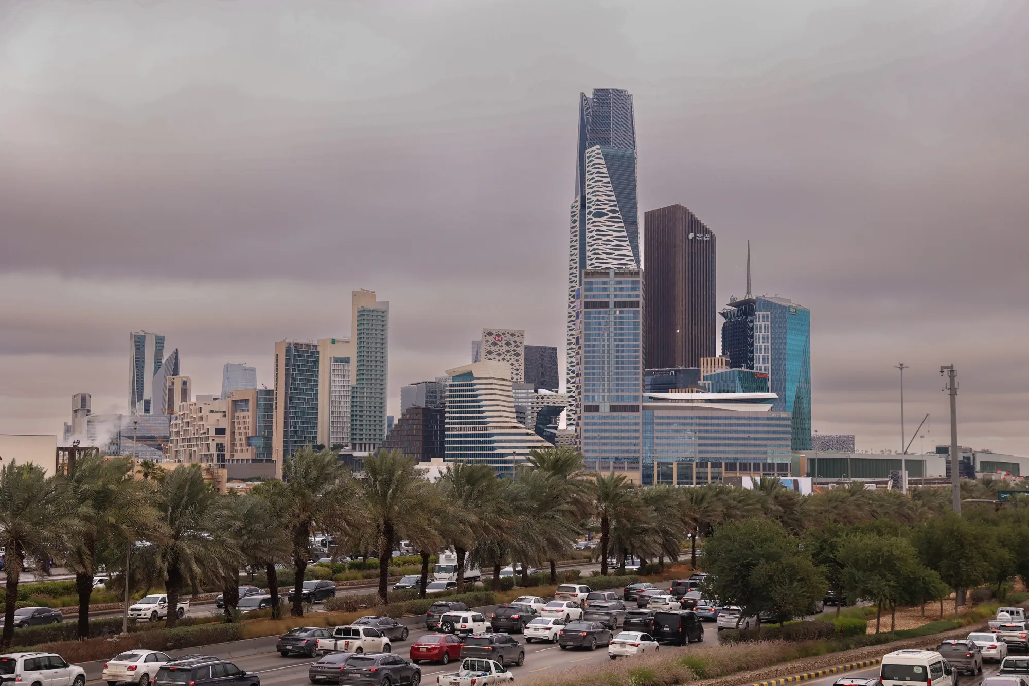Highway traffic near the King Abdullah Financial District (KAFD) in Riyadh, Saudi Arabia.